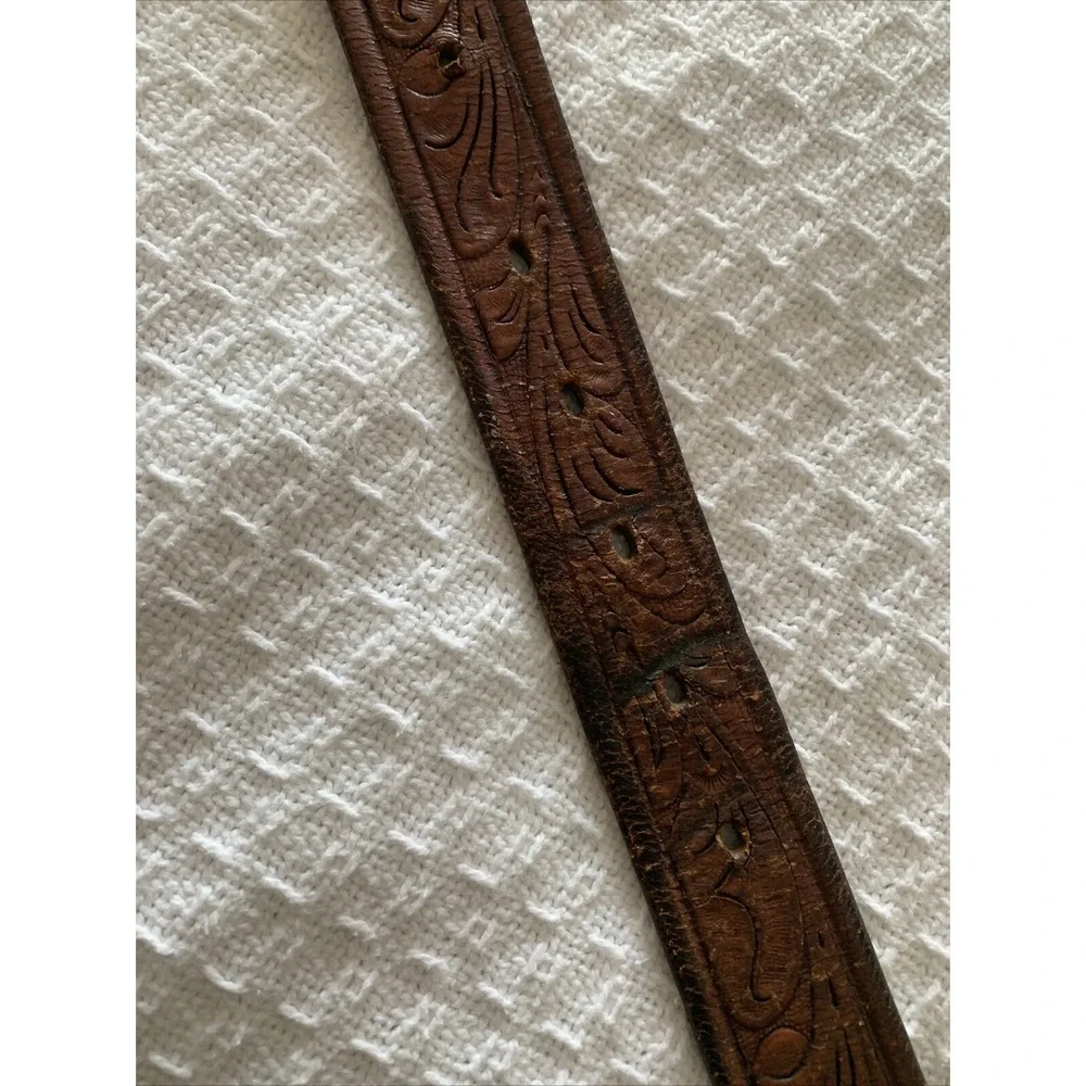 Vtg Tooled‎ Western Kids Belt Brown Leather Size 32